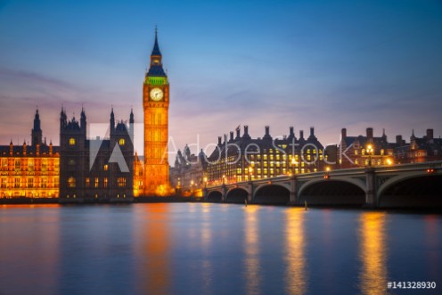 Picture of Big Ben and westminster bridge at dusk in London